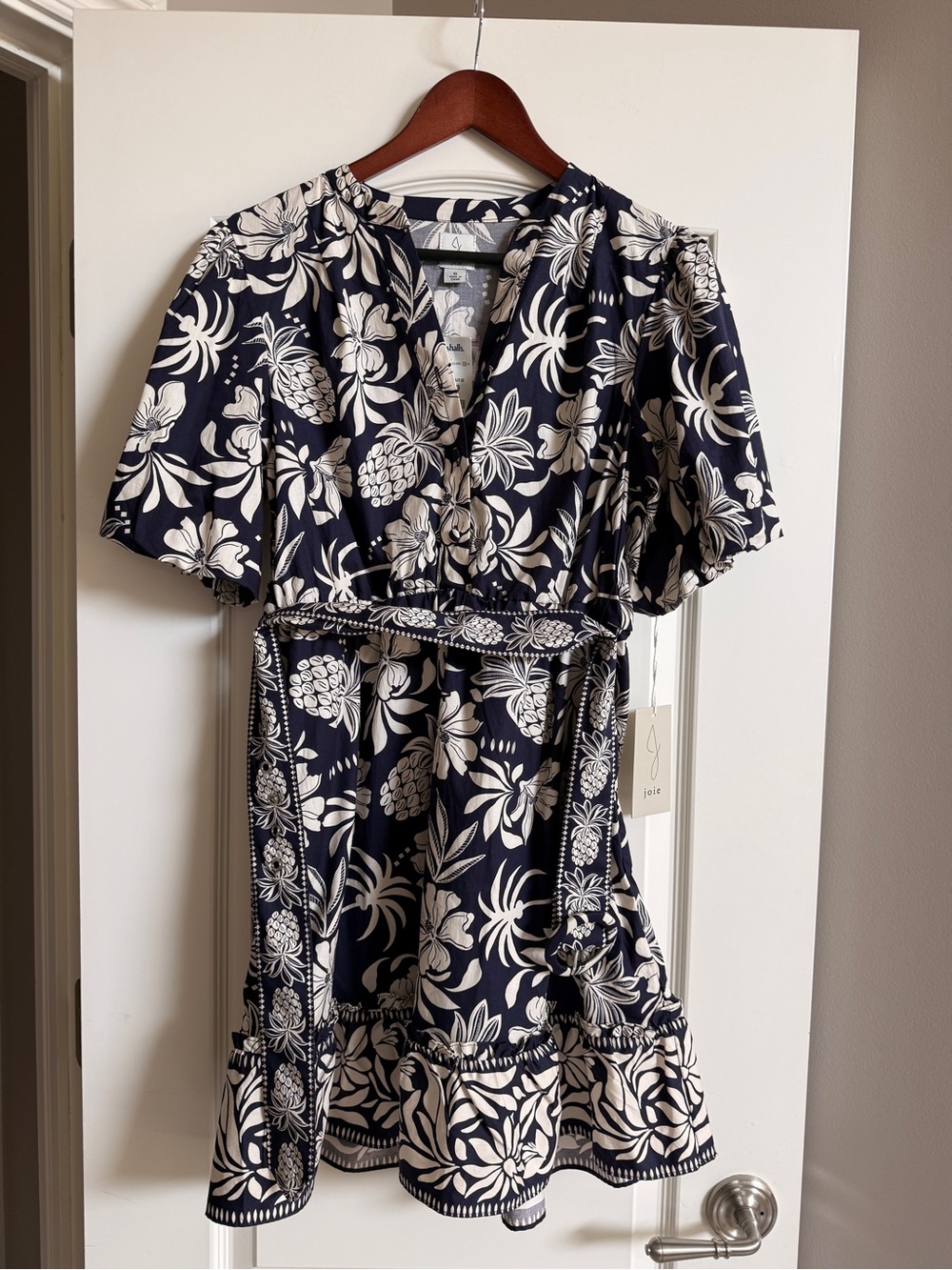 Joie Navy and White Floral-Print Wrap Mini Dress